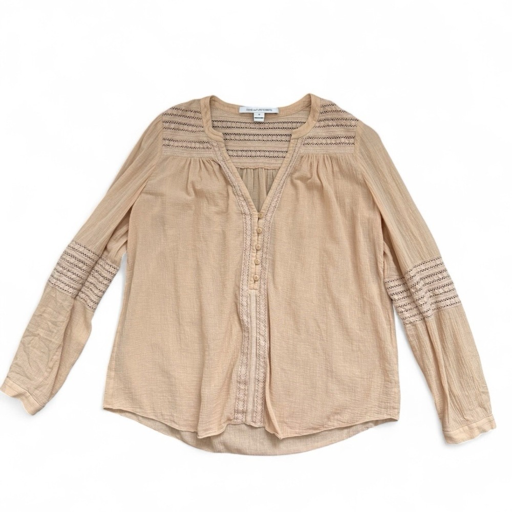 Diane Von Furstenberg Gaylen Peasant Blouse Womens 10 Natural Lagenlook Cottage